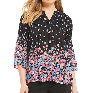Investments Floral Pleated Printed Blouse Sz XL